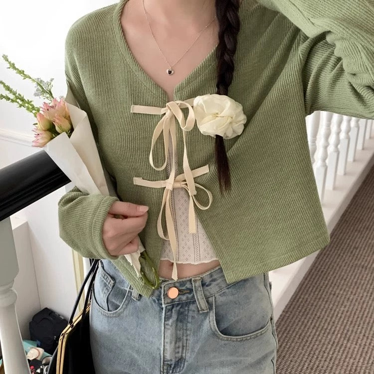 韓系V 領雙蝴結外套