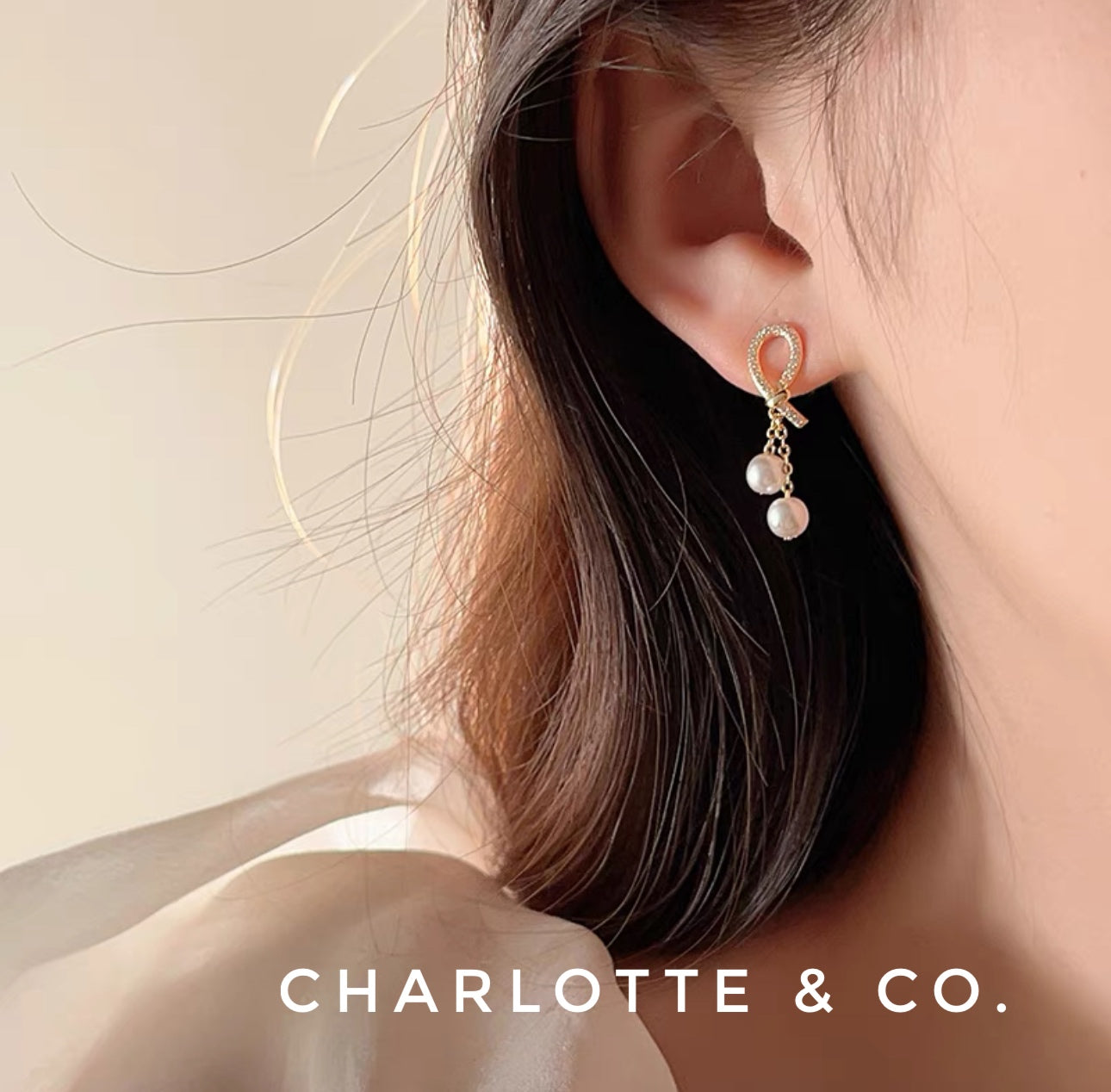 韓系打結吊珠耳環