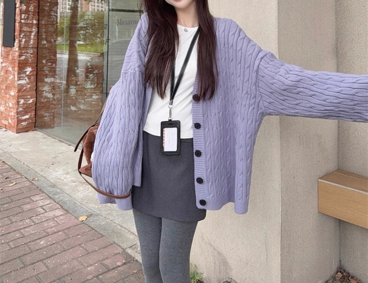 韓系V 領麻花針織長外套