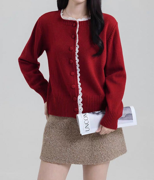 韓系蕾絲邊細針織上衣