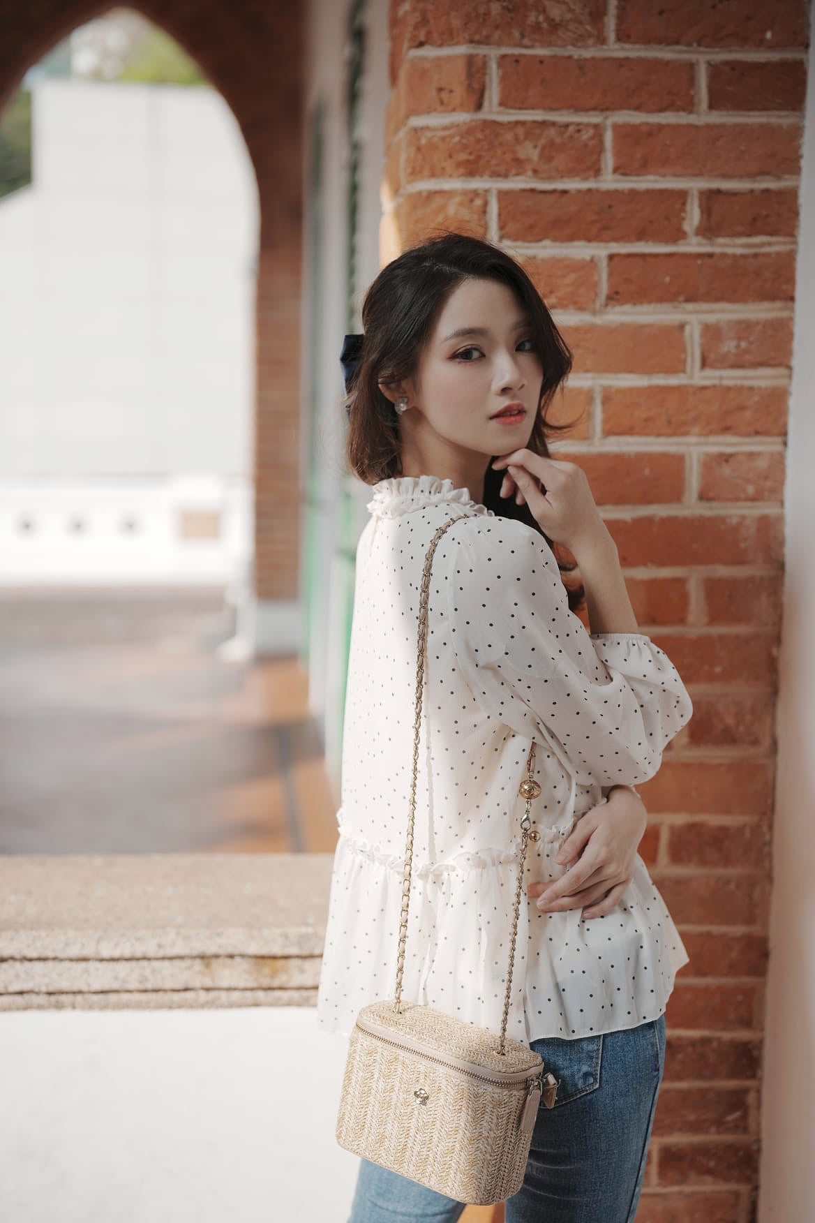 韓系小花領點點娃娃上衣