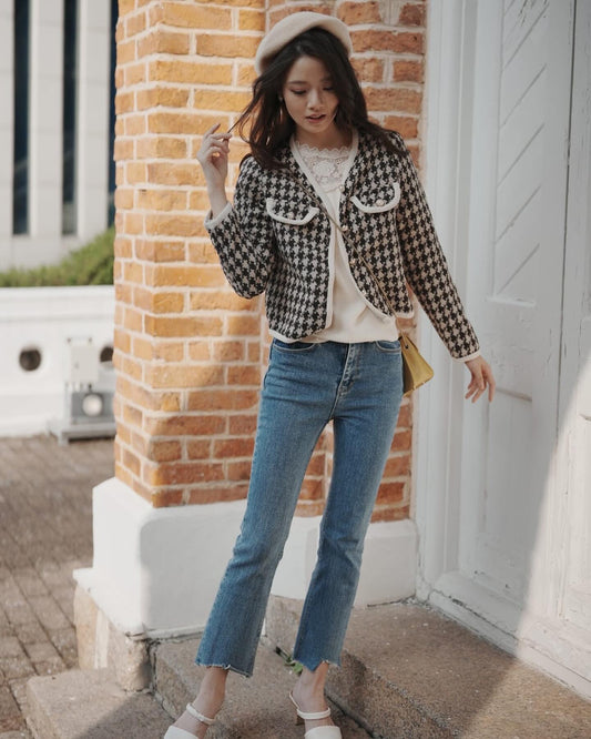 韓系千鳥格小香風外套