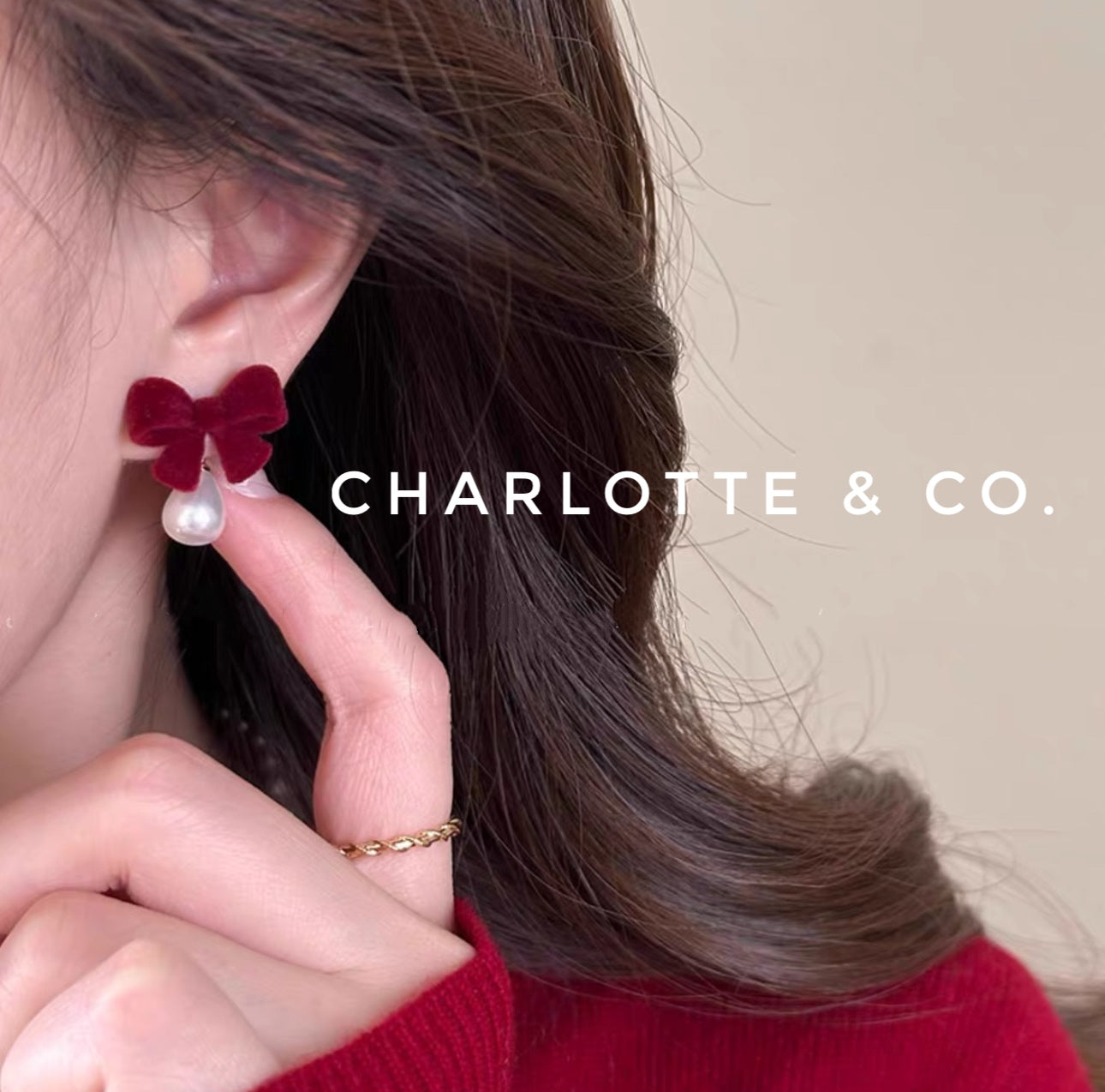 韓系蝴結小水滴珠耳環