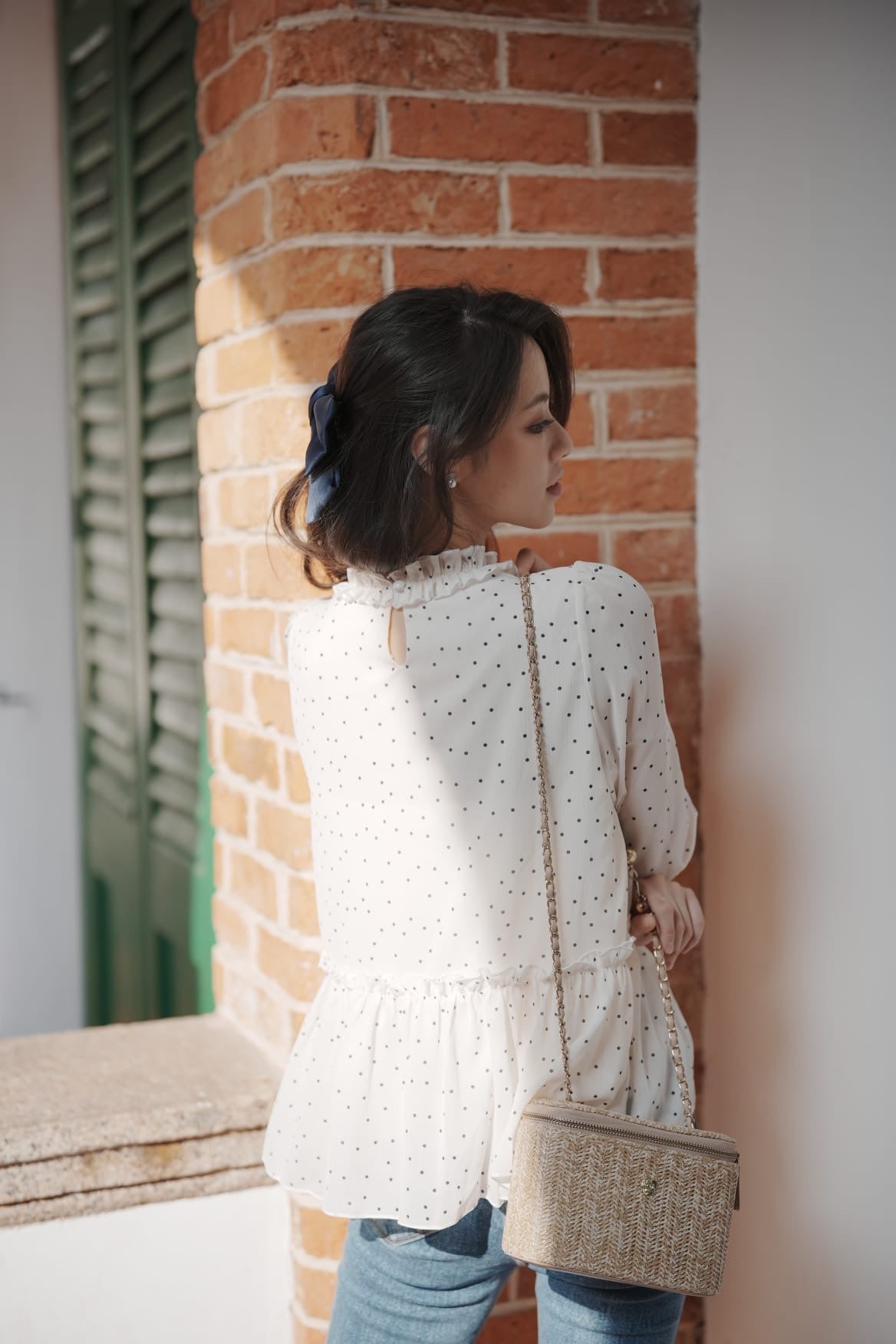 韓系小花領點點娃娃上衣