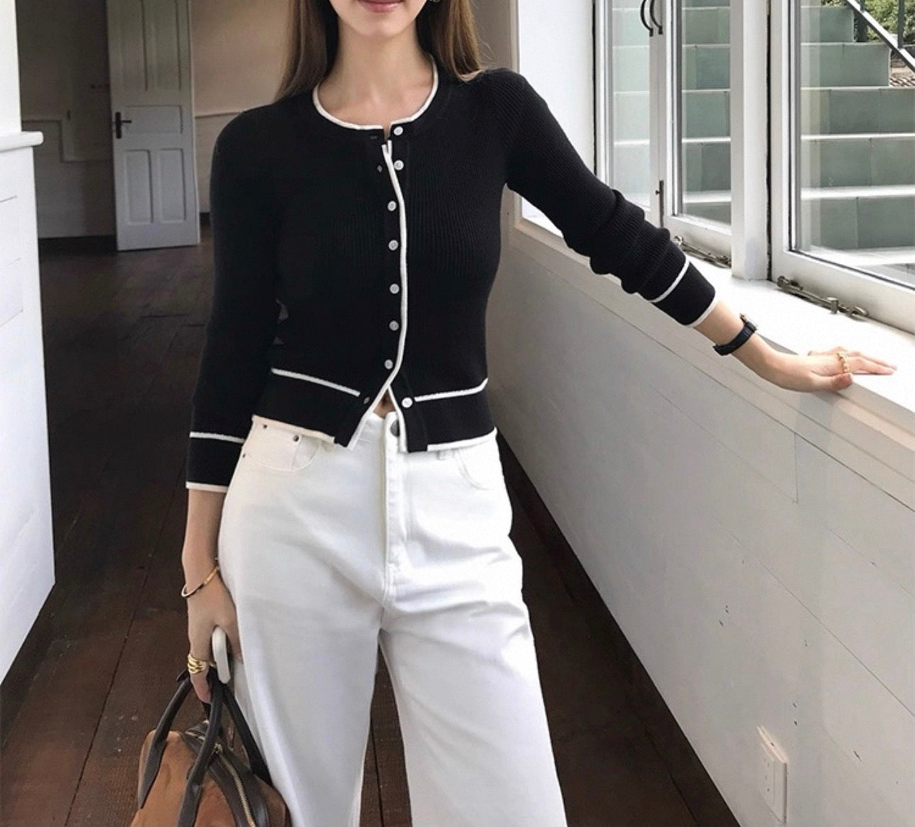 韓系撞色邊針織外套