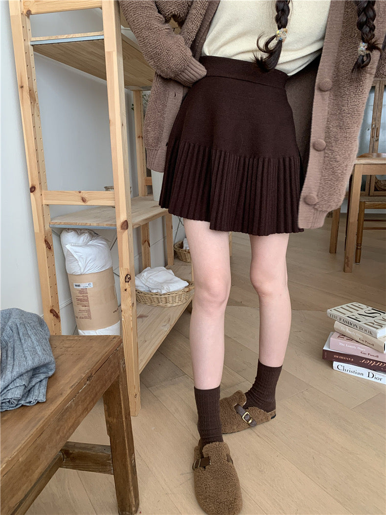 韓系下百褶針織短裙