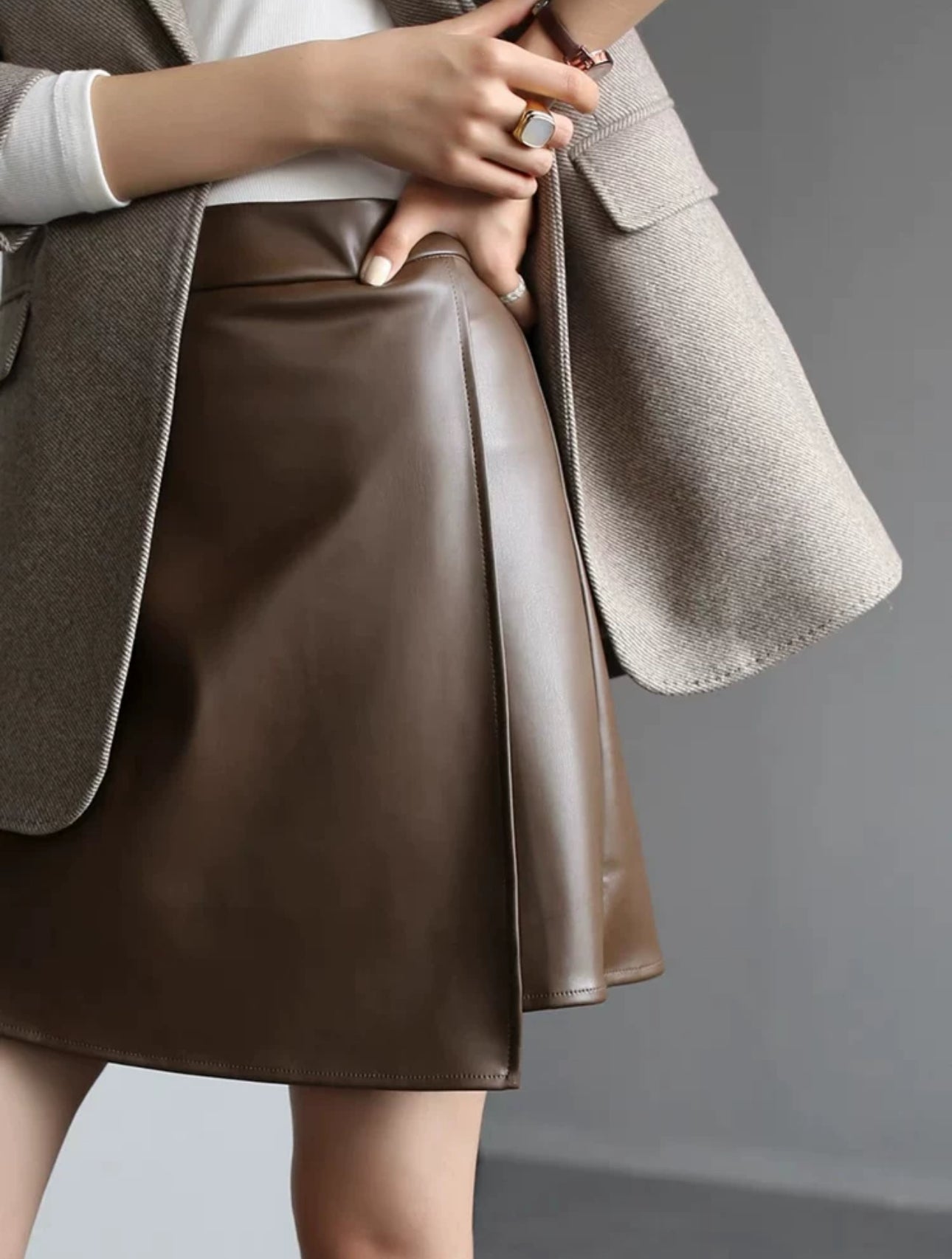 韓系純色高領細針織上衣/毛毛褸/皮裙