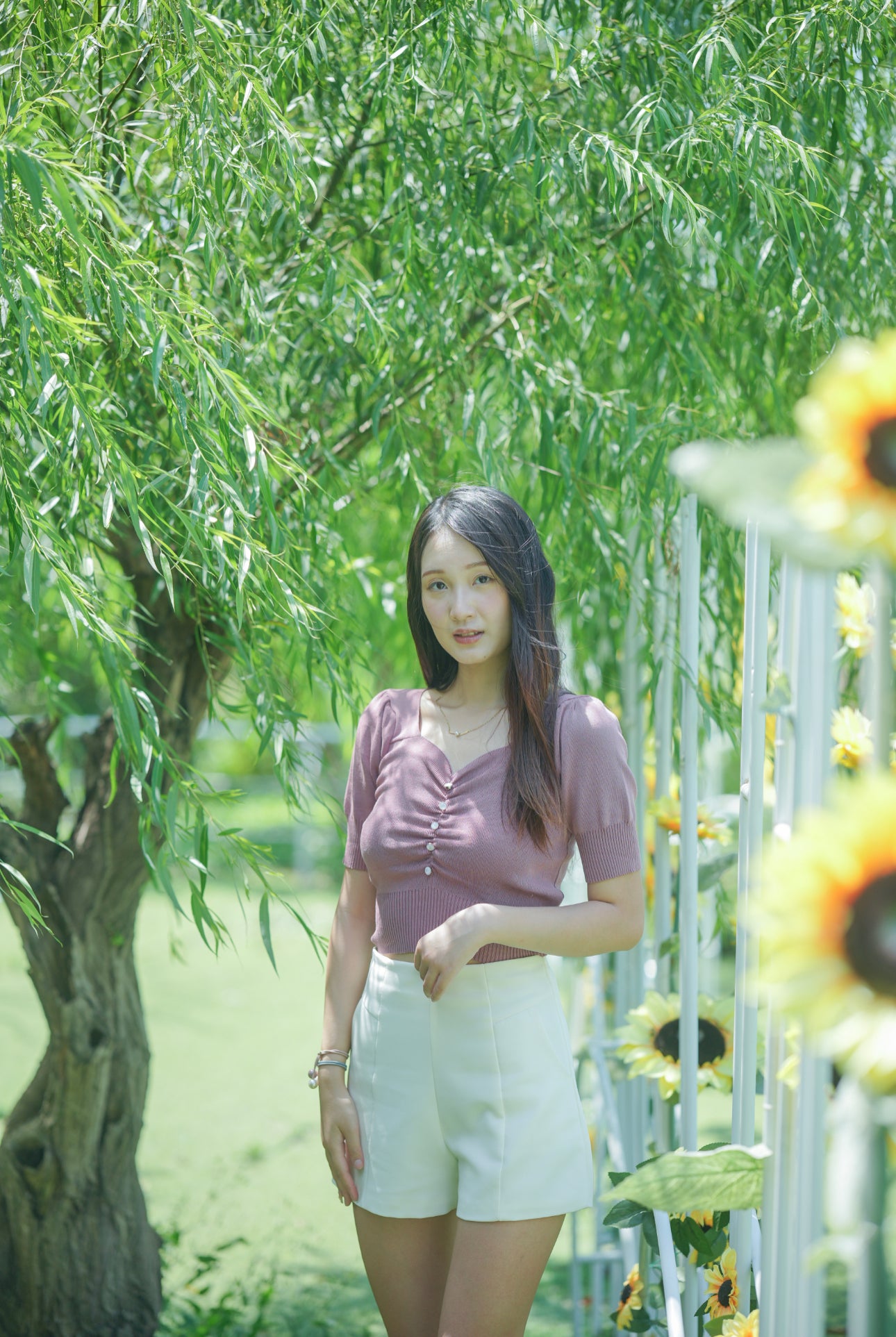 韓系鑽領水珠扣針織上衣 The Drill Collar Bead Button Knitted Top