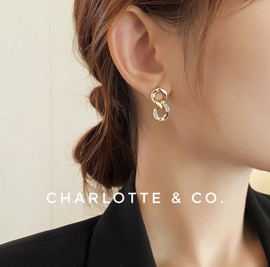 韓系鎖鏈拼閃石耳環