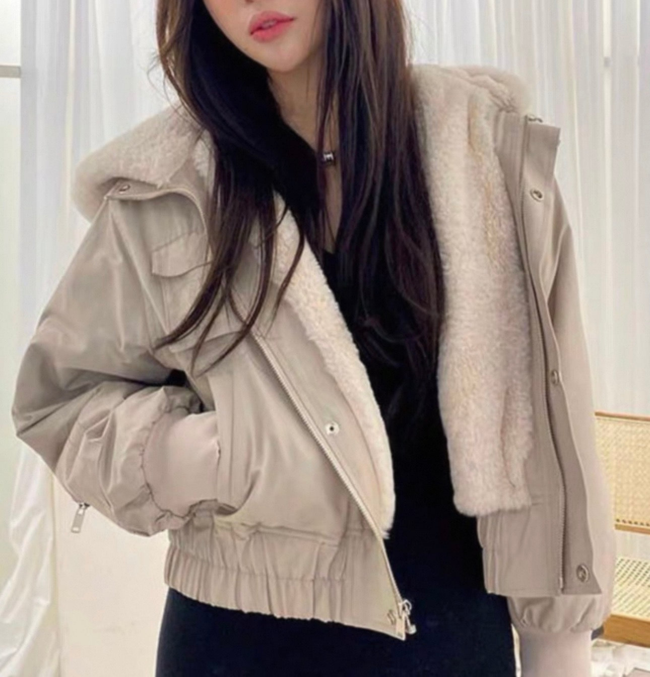 韓系拉鏈連帽短外套