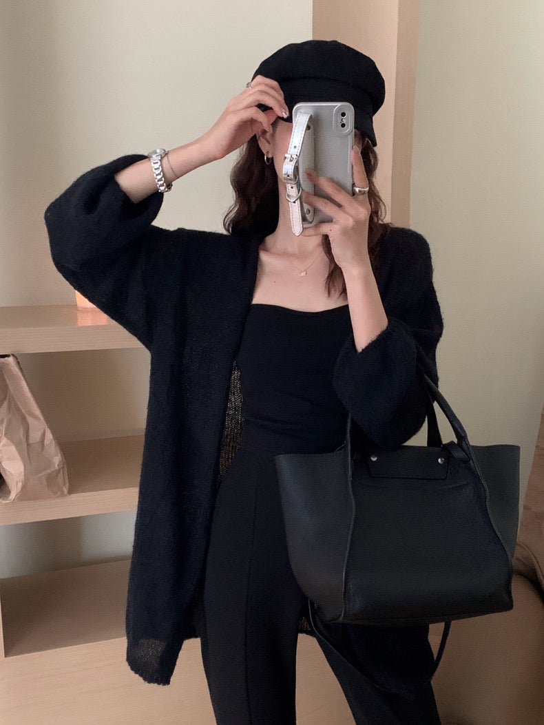 韓系純色針織中長外套