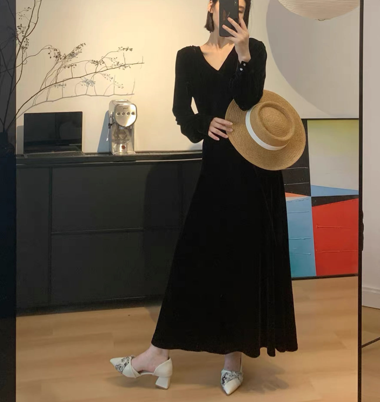 *Shoe 韓系花結拼色尖頭高跟鞋