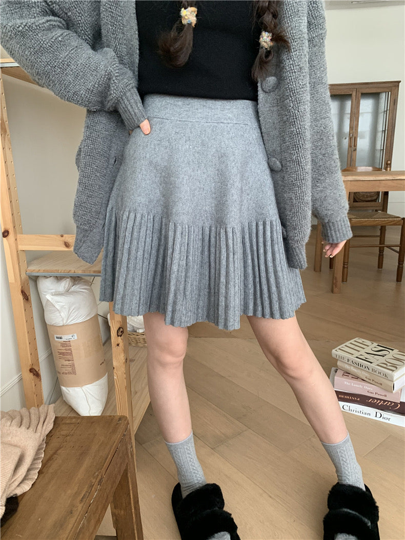 韓系下百褶針織短裙