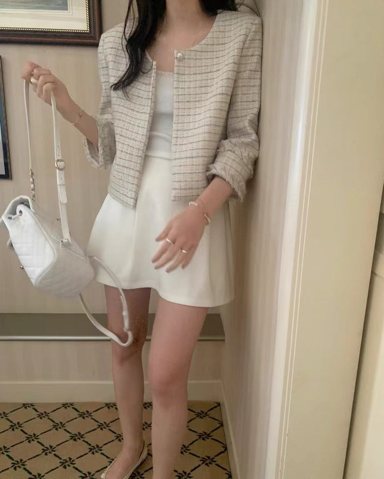 韓系流蘇袖格子小香風外套