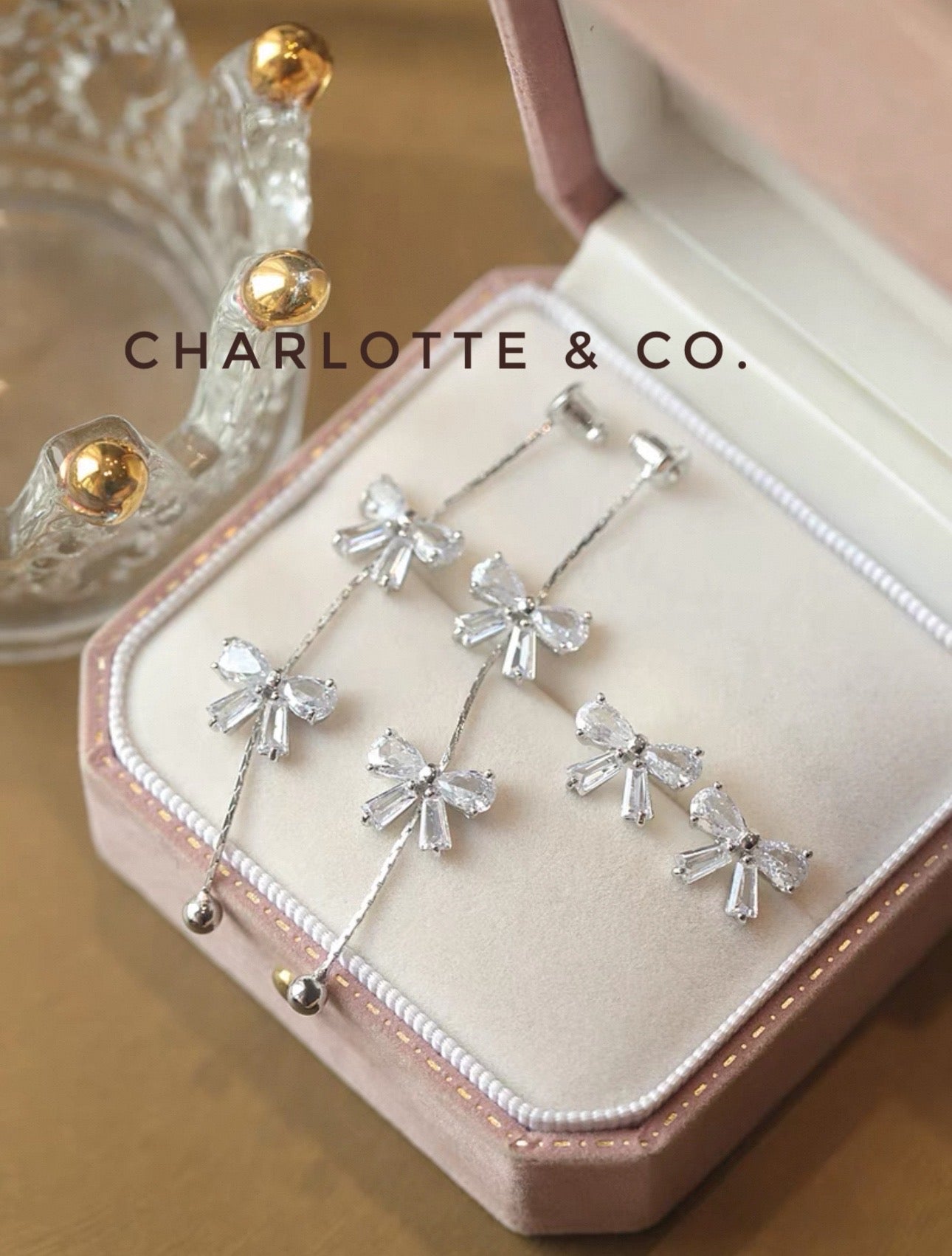 韓系三蝶吊水晶耳環