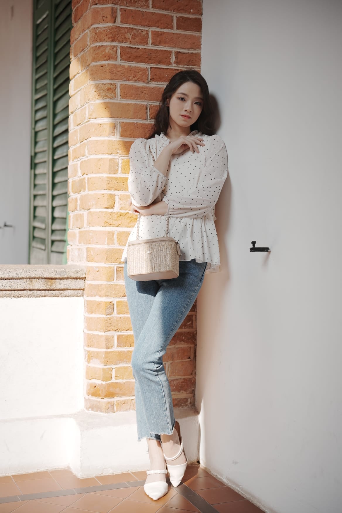 韓系小花領點點娃娃上衣