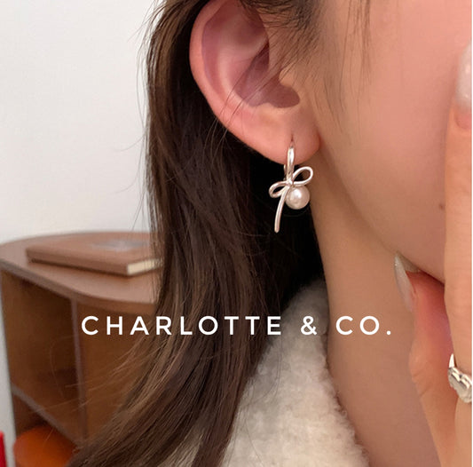 韓系芭蕾蝴結吊珠耳環