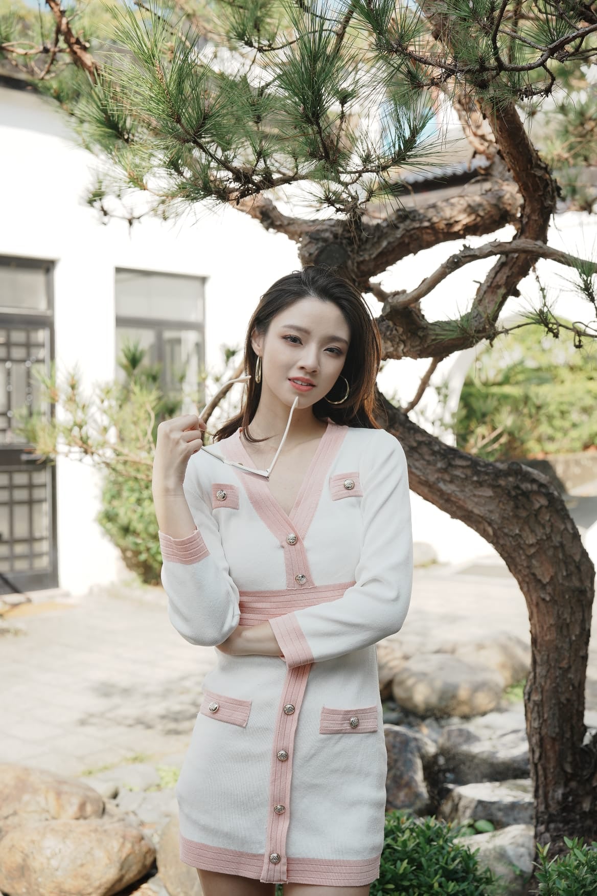 韓系撞色小香風針織裙