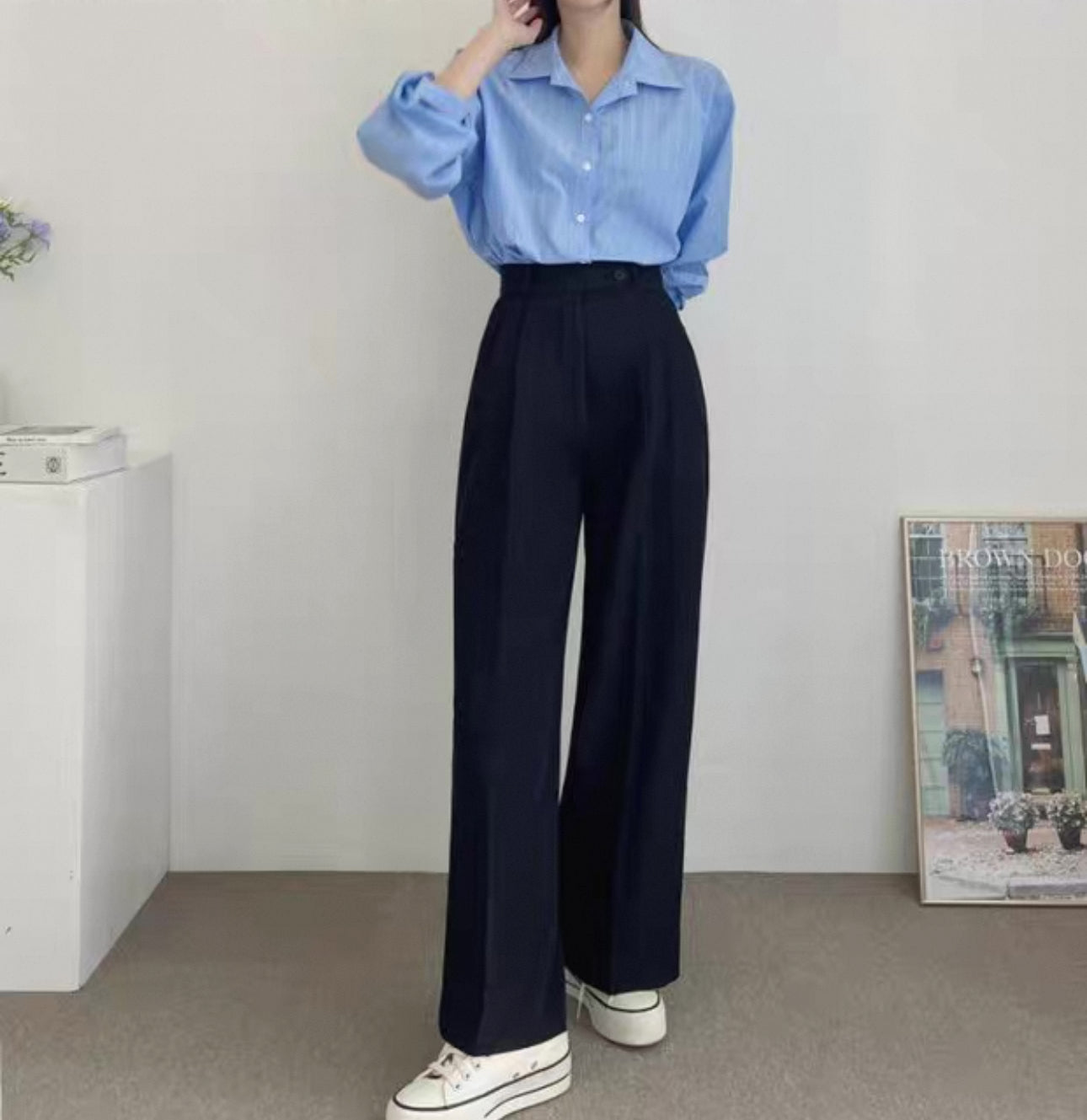 韓系高腰單扣西褲