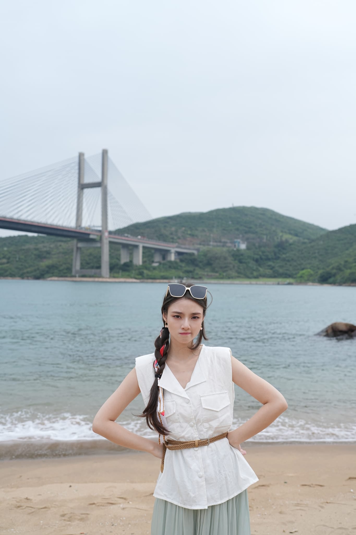 韓系小領扣子腰帶上衣/百褶裙褲
