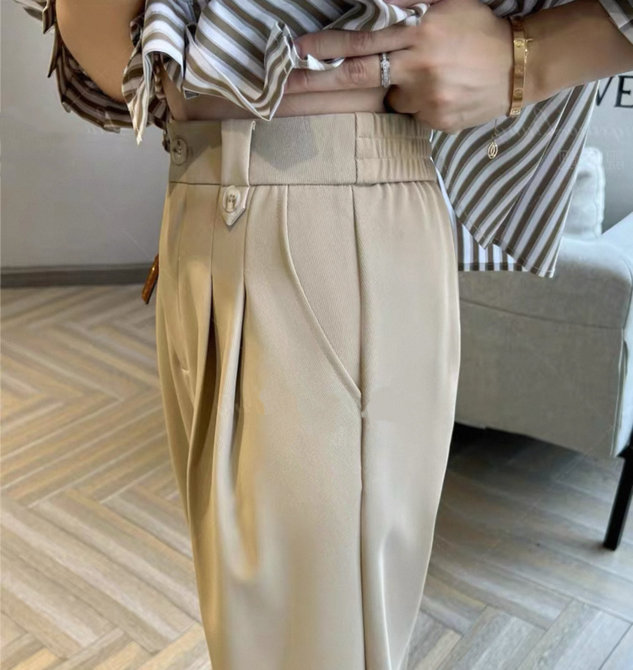 韓系高腰修腳西褲