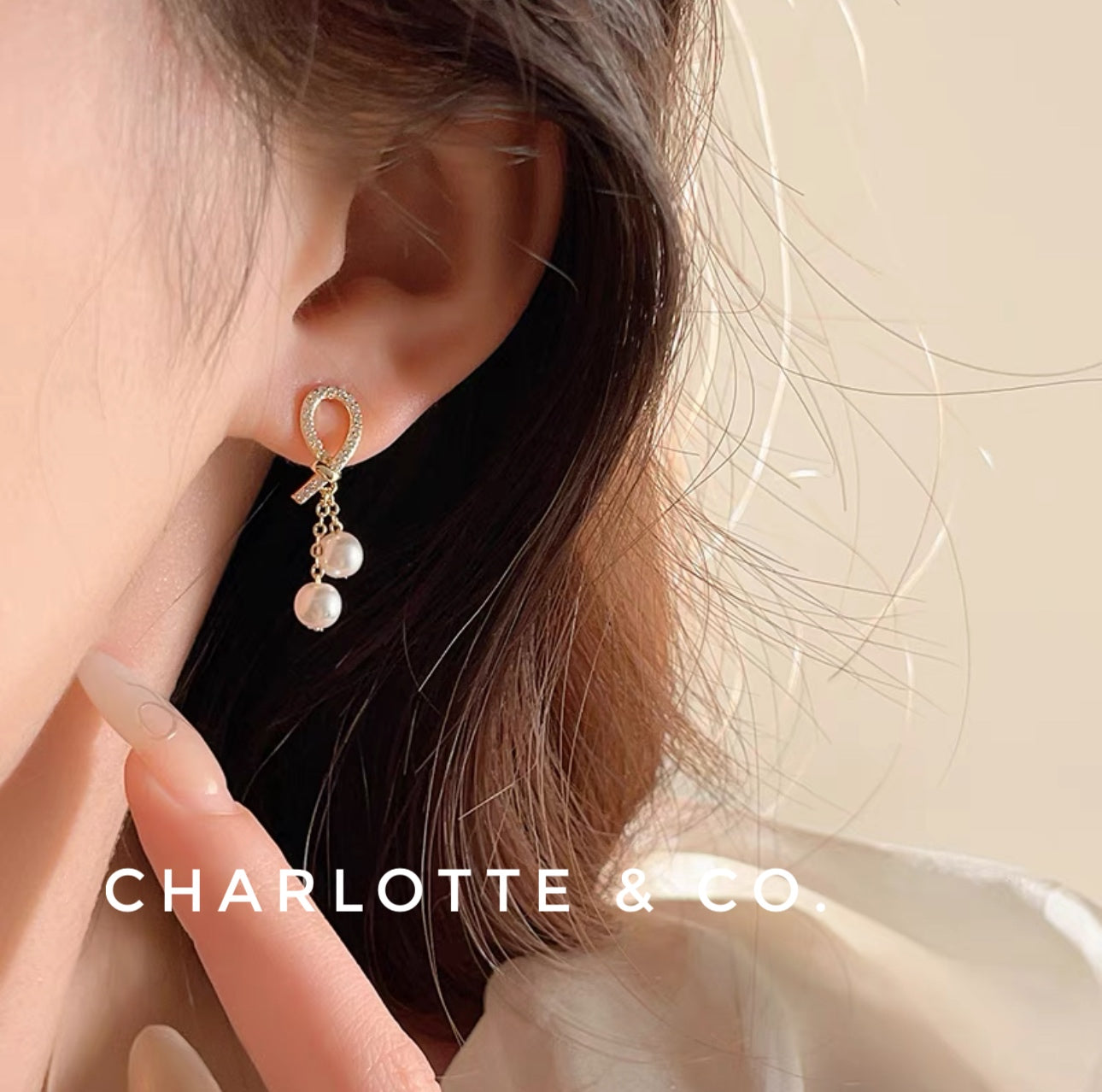 韓系打結吊珠耳環