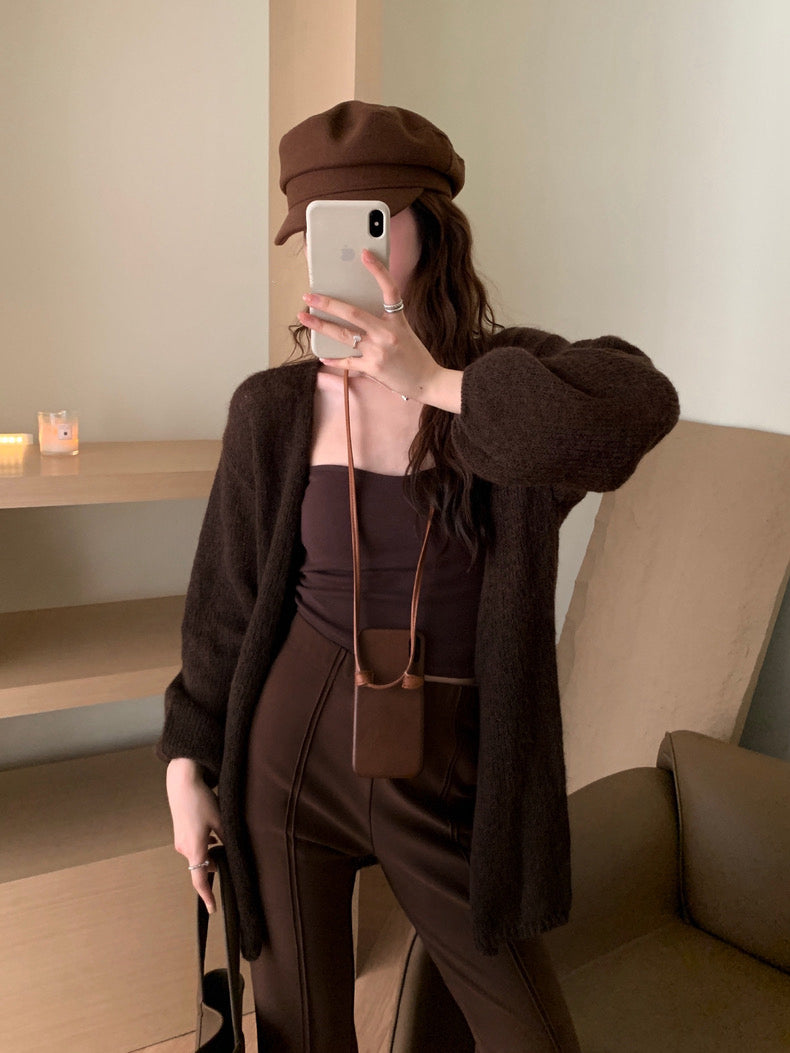 韓系純色針織中長外套