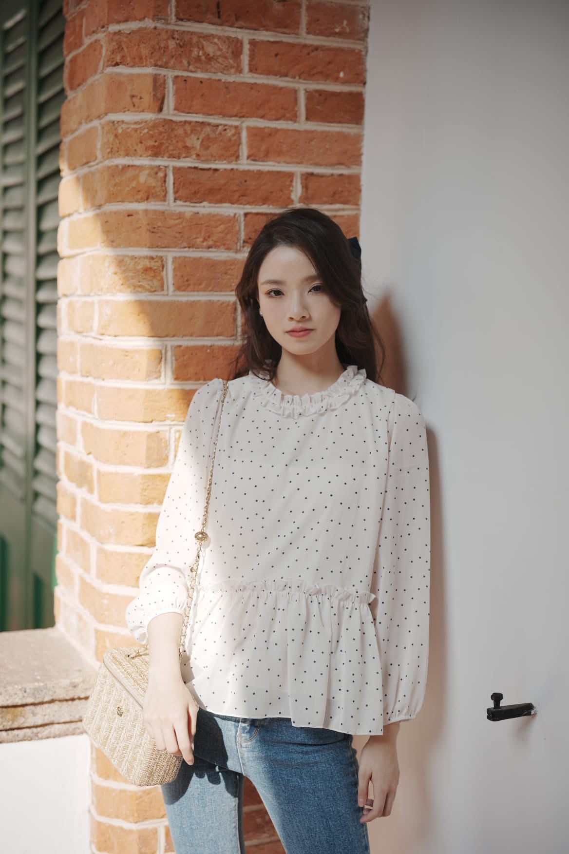 韓系小花領點點娃娃上衣