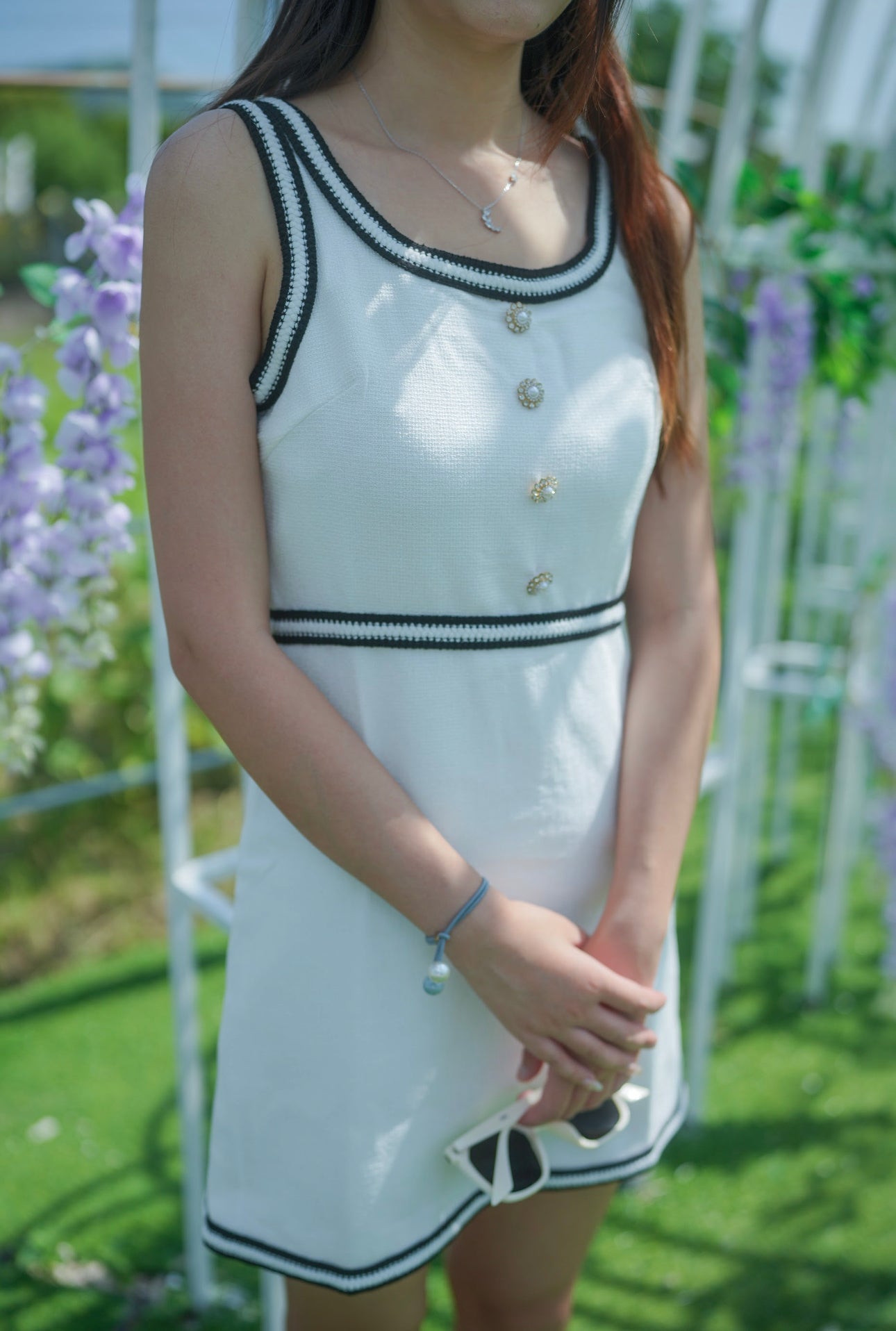 自家系列 閃石撞色小香風織裙