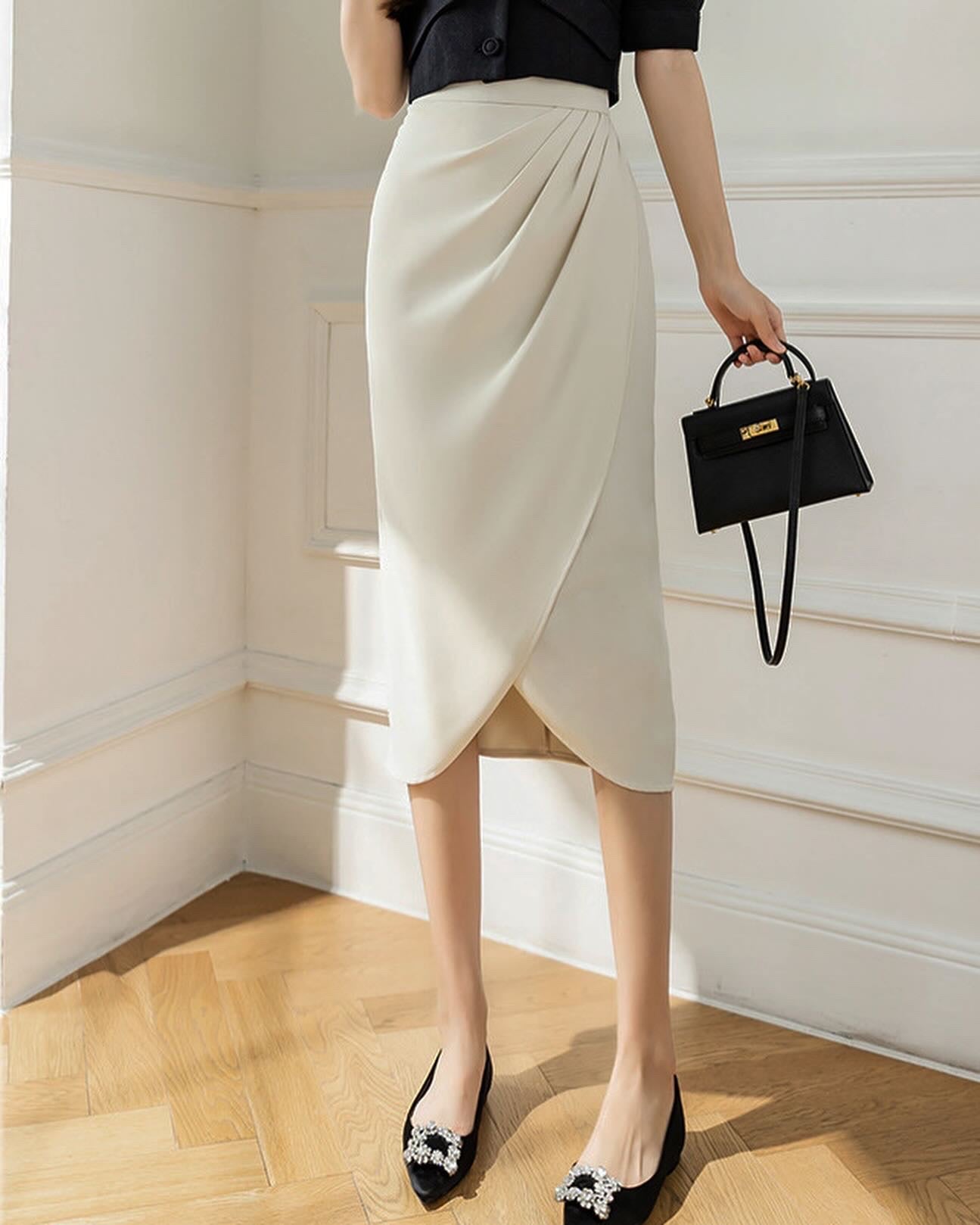 韓系高腰側開叉半身西裙