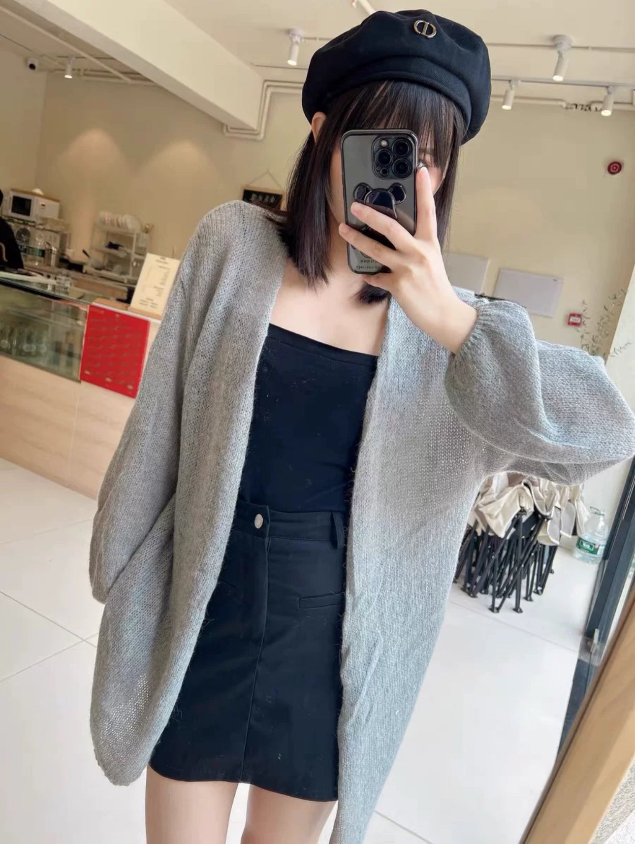 韓系純色針織中長外套