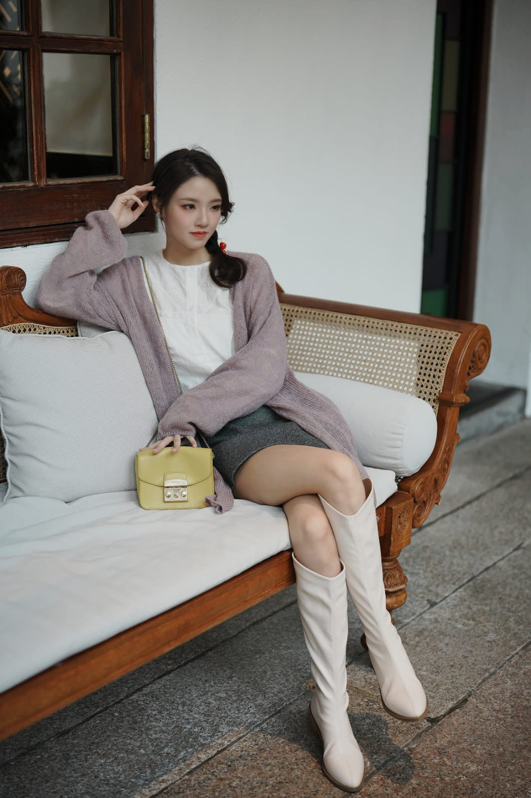 韓系純色針織中長外套