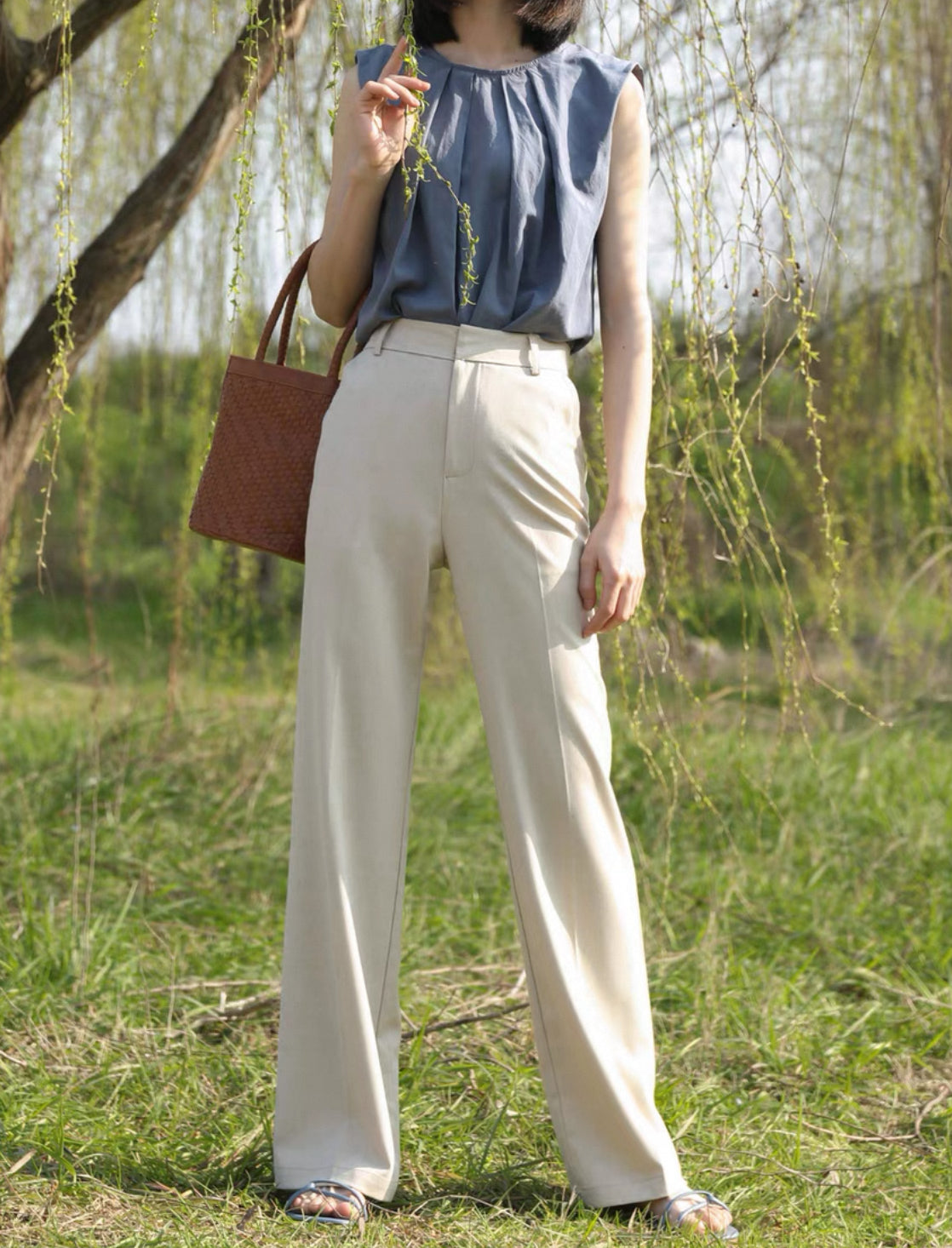 韓系高腰直腳西褲/九分褲