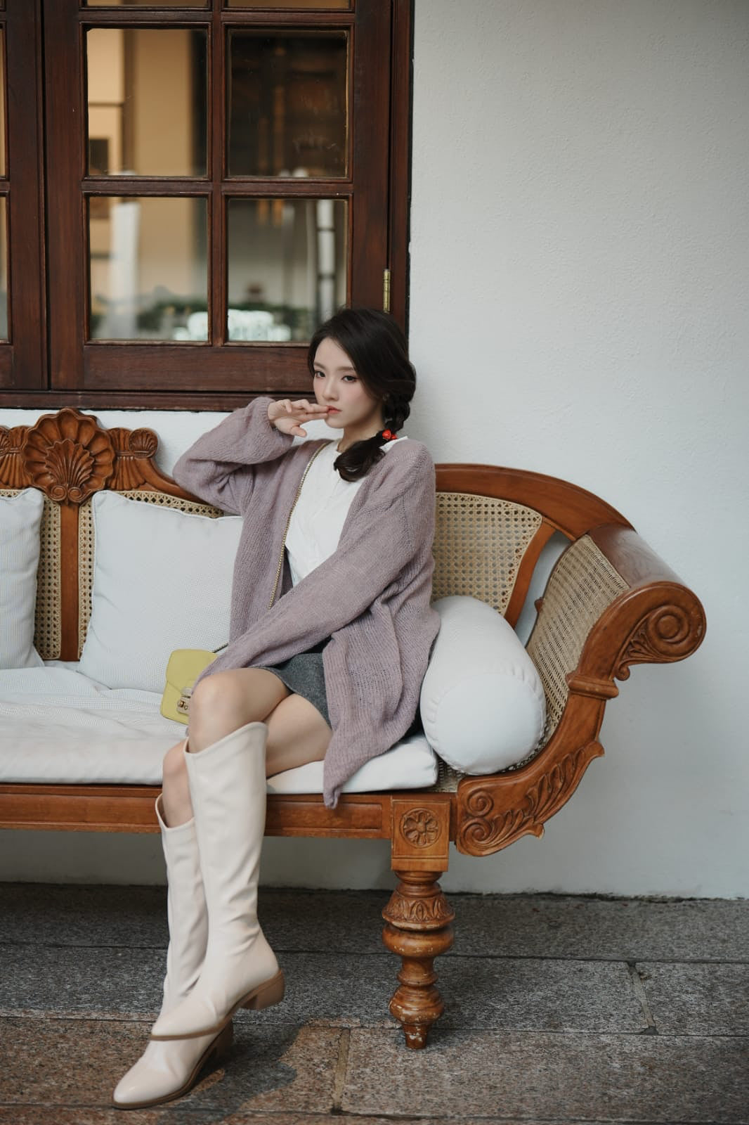 韓系純色針織中長外套