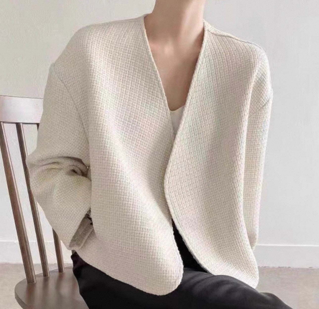 韓系圓領紋理小香風外套