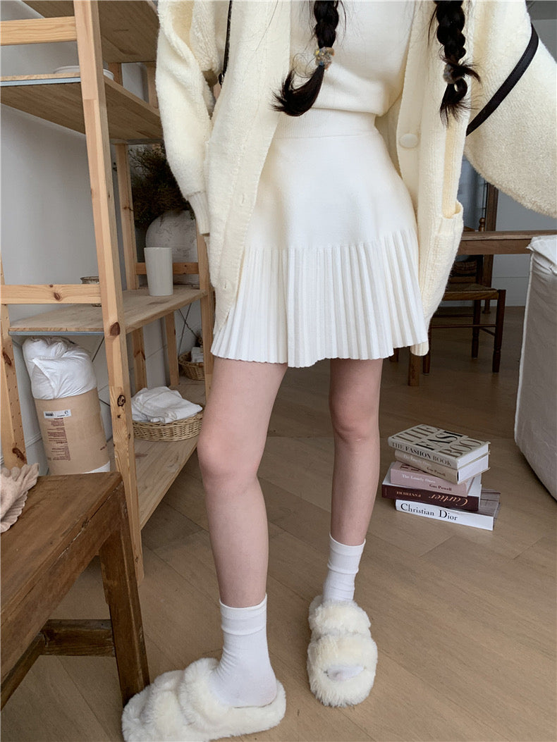 韓系下百褶針織短裙