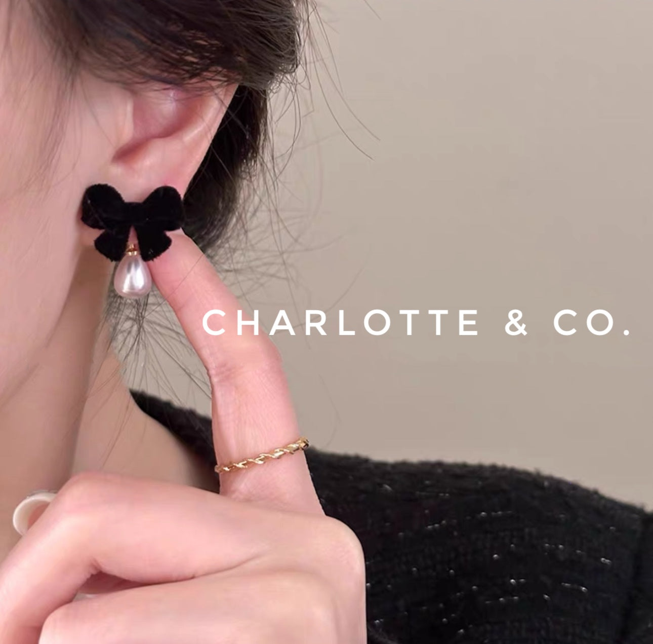 韓系蝴結小水滴珠耳環