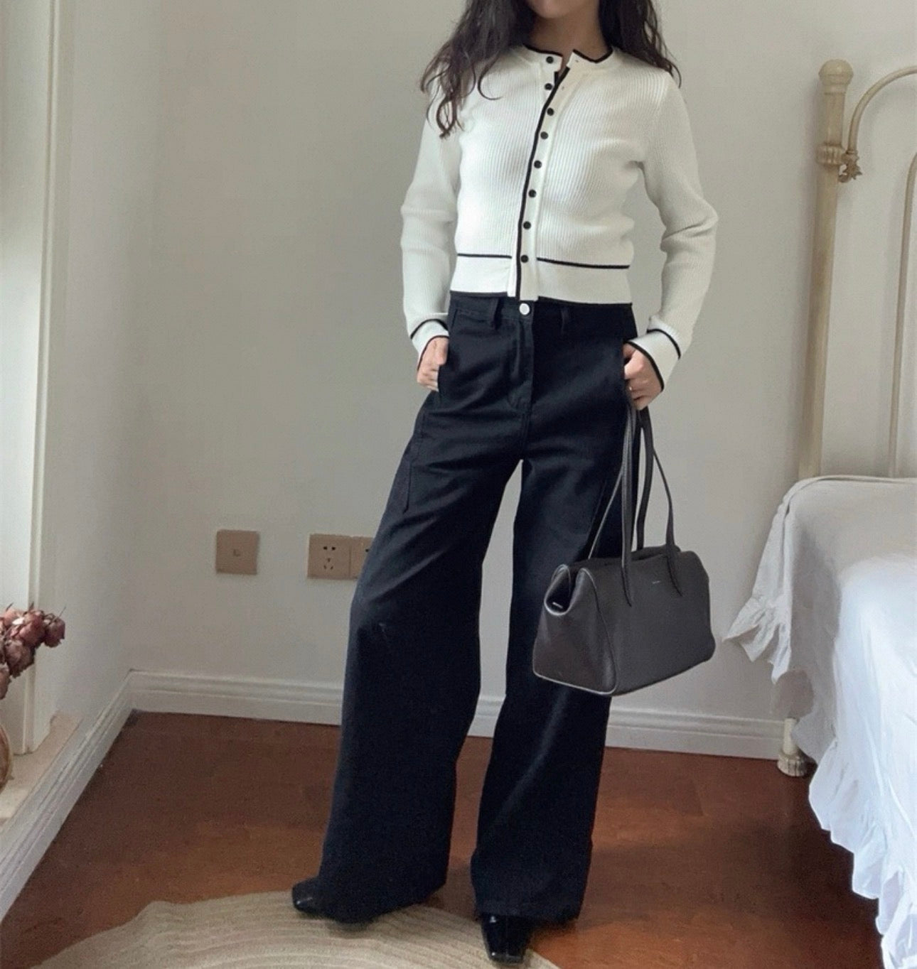 韓系撞色邊針織外套