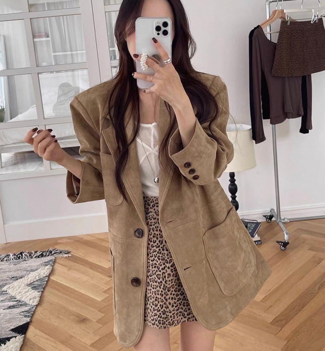 韓系麂皮絨長西裝