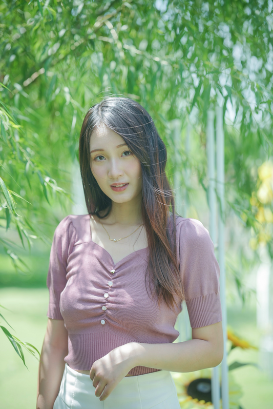 韓系鑽領水珠扣針織上衣 The Drill Collar Bead Button Knitted Top