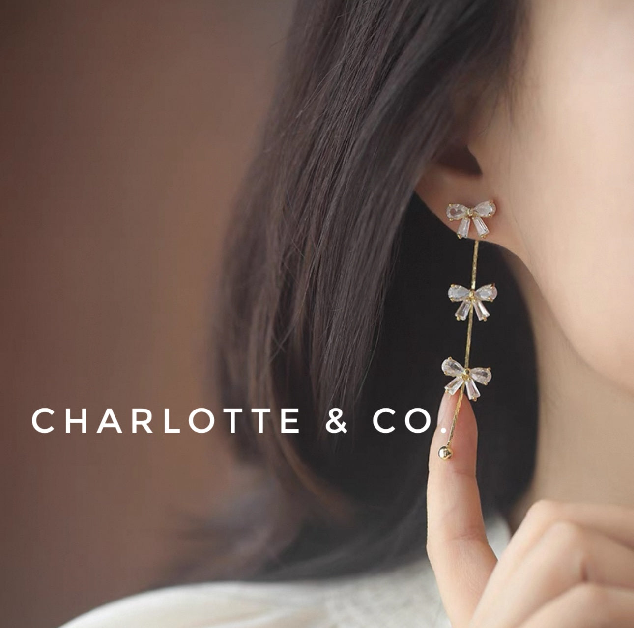 韓系三蝶吊水晶耳環