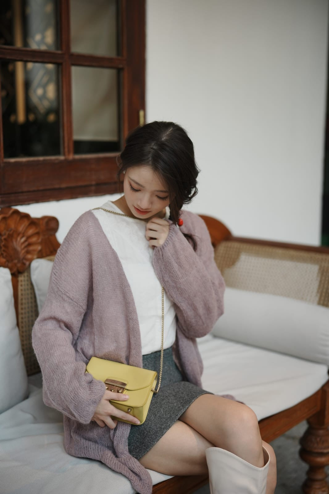 韓系純色針織中長外套