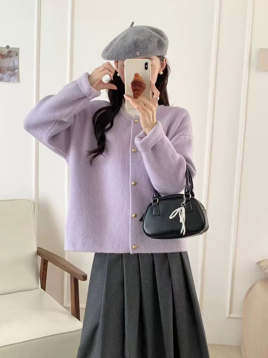 韓系圓領純色細針織外套