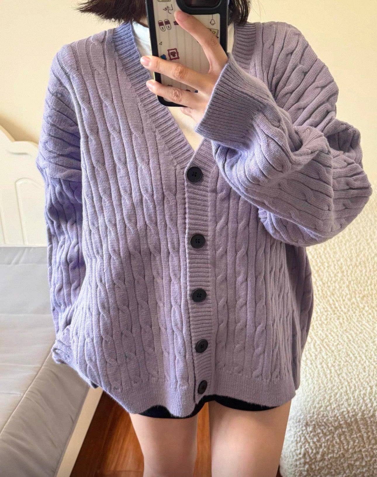 韓系V 領麻花針織長外套