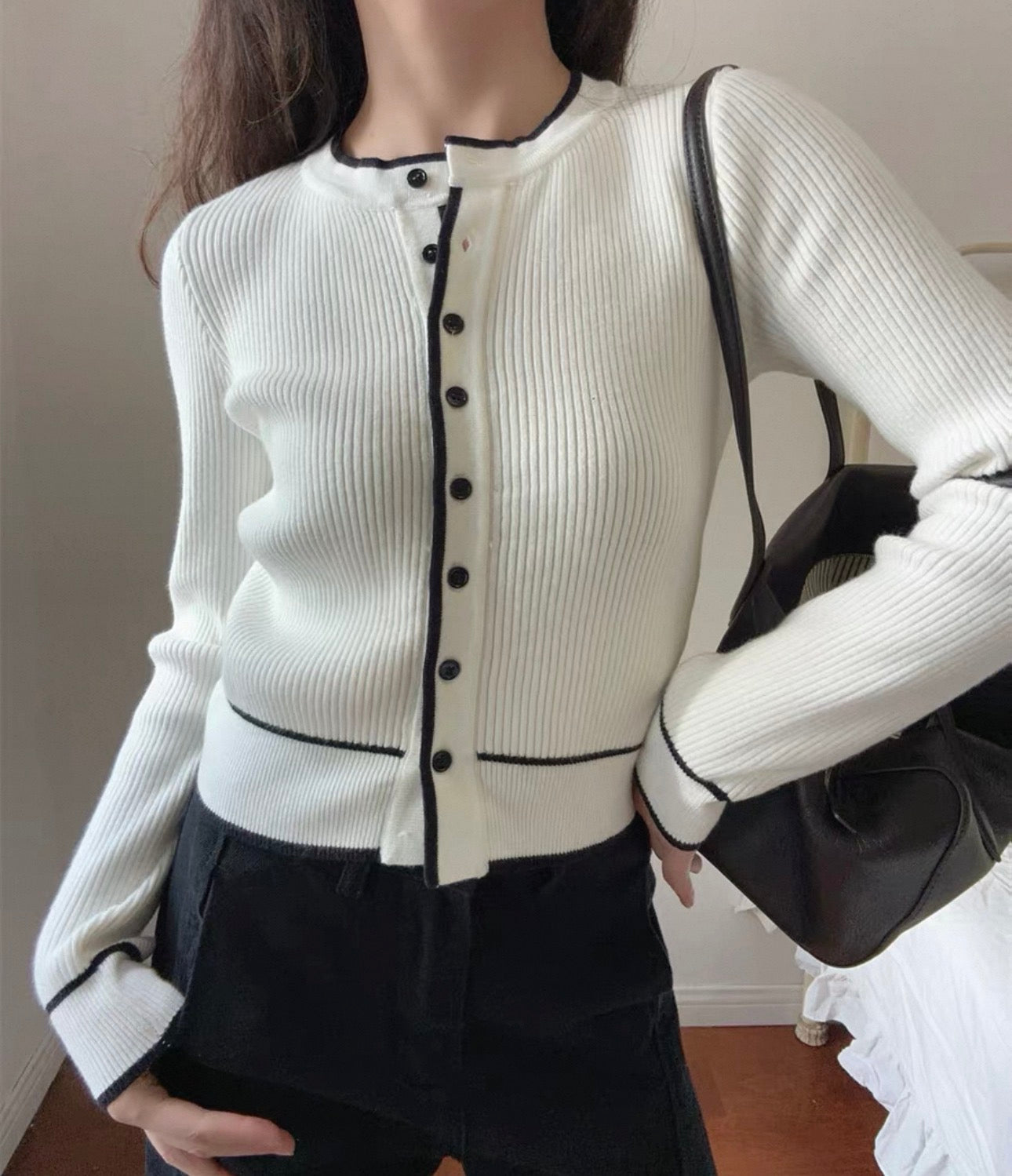 韓系撞色邊針織外套