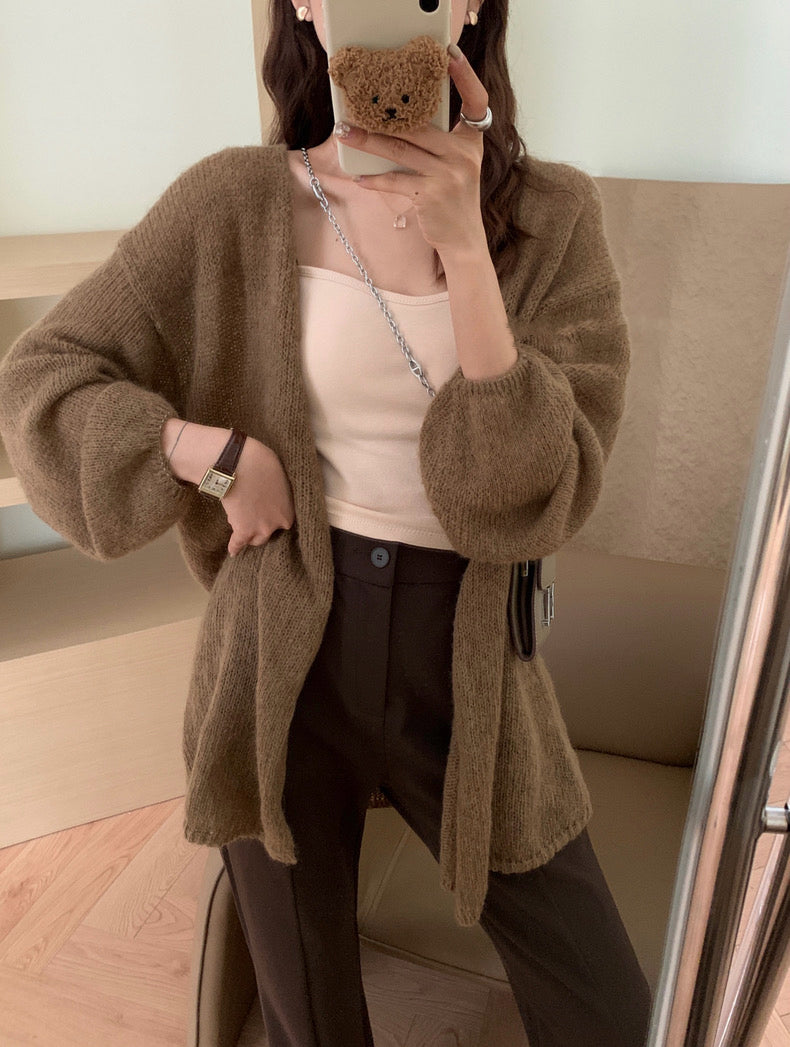 韓系純色針織中長外套