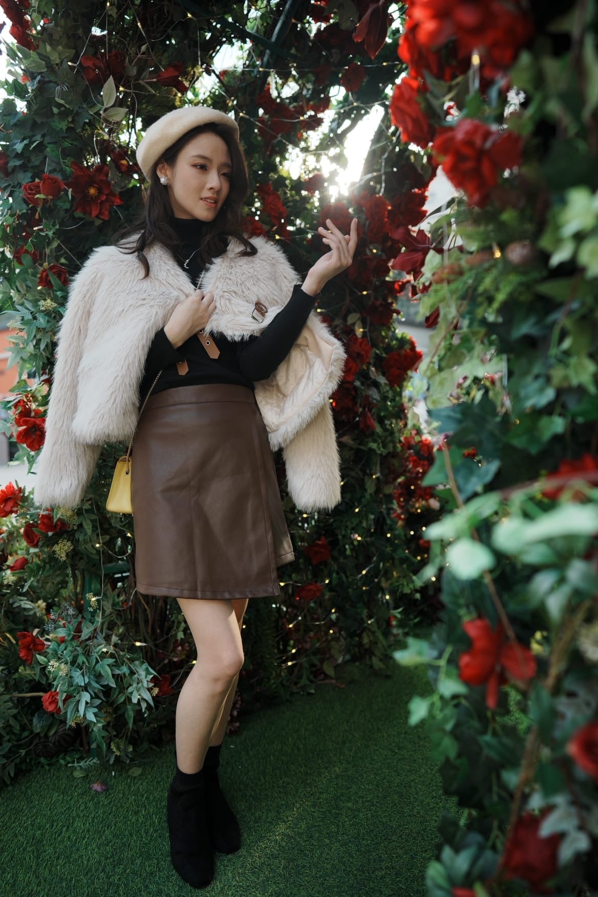 韓系純色高領細針織上衣/毛毛褸/皮裙