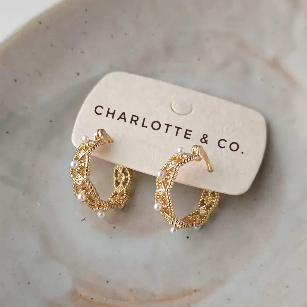 韓系鏤空蕾絲小珠耳環