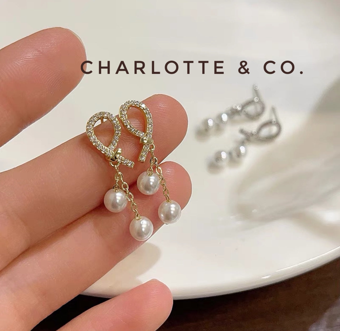 韓系打結吊珠耳環