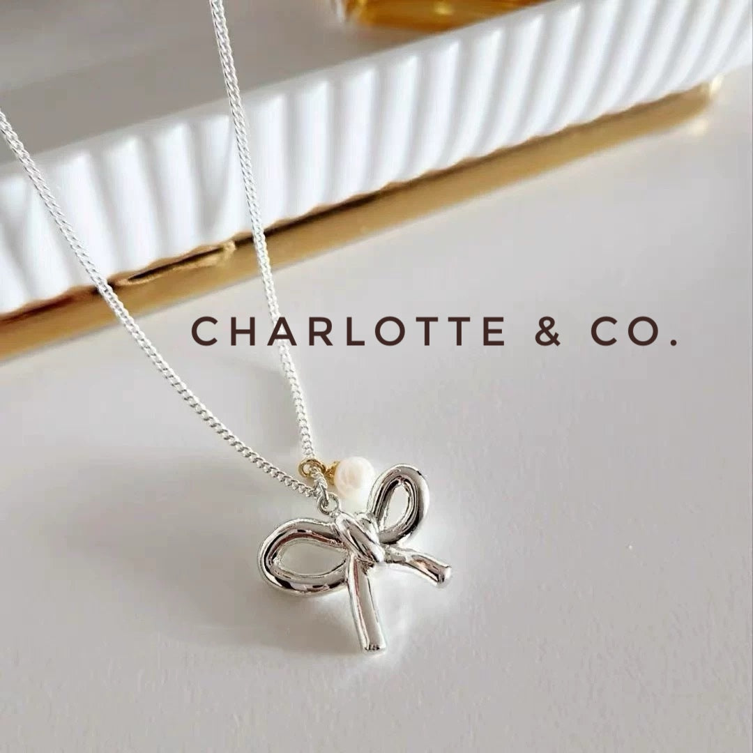 韓系吊小珠小蝴結項鏈